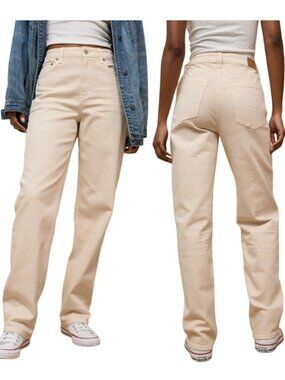 American Eagle Stretch Light Cream Baggy Straight Leg Jeans Size 8 Regular